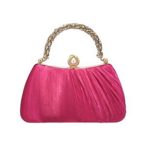 Tigerstars Pink Rhinestone Embellished Handle Pearl Clasp Evening Clutch Bag